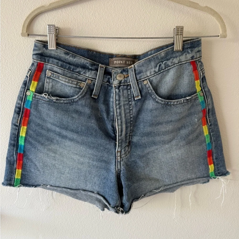 Point Sur Women's Denim Shorts with Colorful Side Stripes